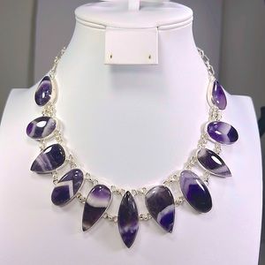 Chevron Amethyst 925 Large Gemstone Necklace